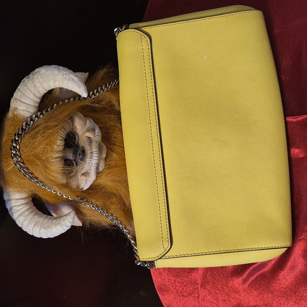 EUC 💋 KATE SPADE 💋LAUREL WAY ⚜️Yellow Crossgrain Leather⚜️ conv. Should/clutch - Picture 3 of 14